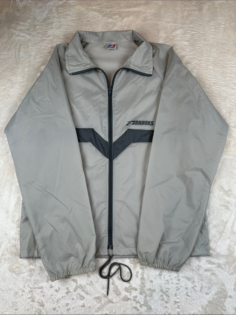 Brooks Light Gray and Black Chevron Windbreaker Jacket